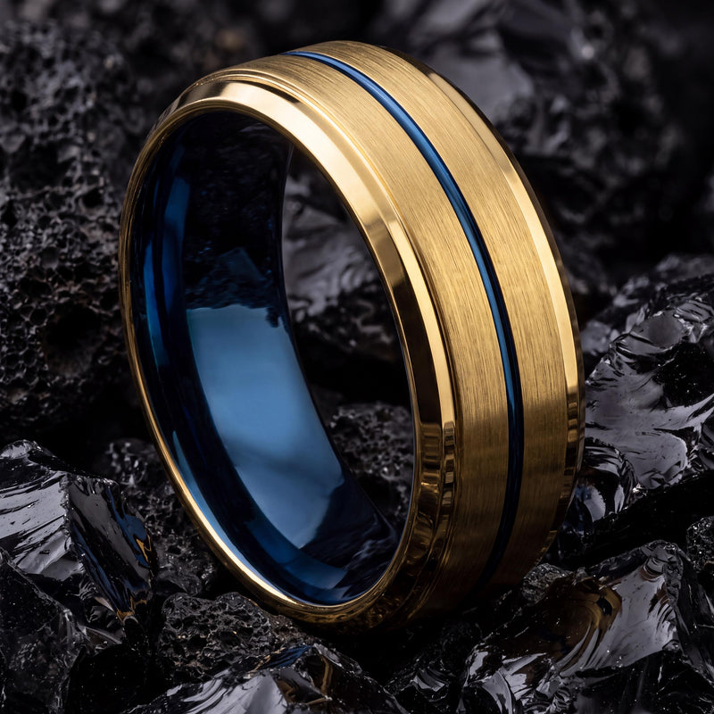 Mens Wedding Band,Mens Wedding Band Tungsten,Matching Wedding Bands His and Hers,Mens Wedding Band Etched,Gold Band 18K,Dusty Blue Wedding,8