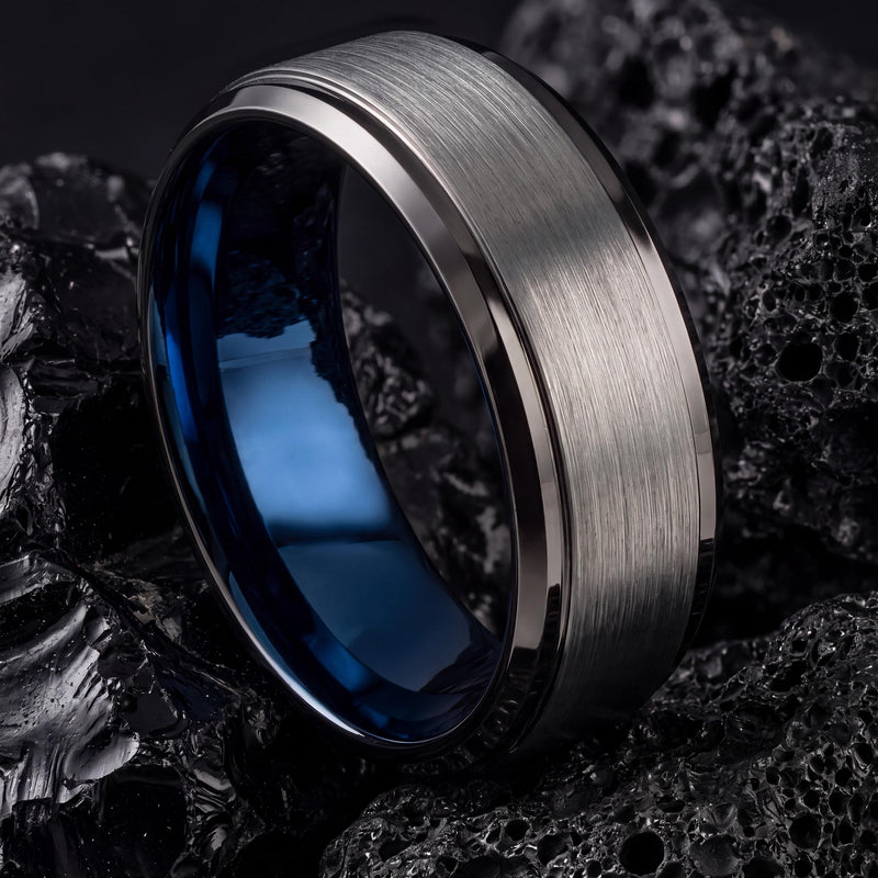 Tungsten Wedding Band,Wedding Band Men,Womans Wedding Band Ring,Male Wedding Band Gunmetal 8mm,Custom Silver Ring,Dainty Blue Ring Stackable