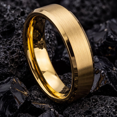 Mens Wedding Band Tungsten - Gold Wedding Ring For Women - Boyfriend Christmas Gift - Engagement Gifts For Couple - Matching Ring For Friend