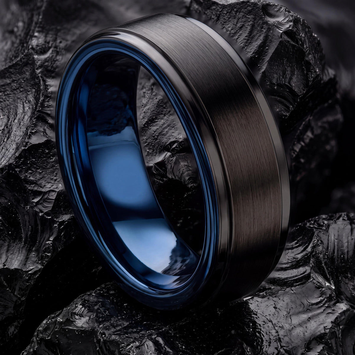 Mens Tungsten Wedding Band,His and Hers Wedding Bands,Wedding Band Set His and Hers Unique,Black Rings,Royal Blue,For,Gifts,Anniversary