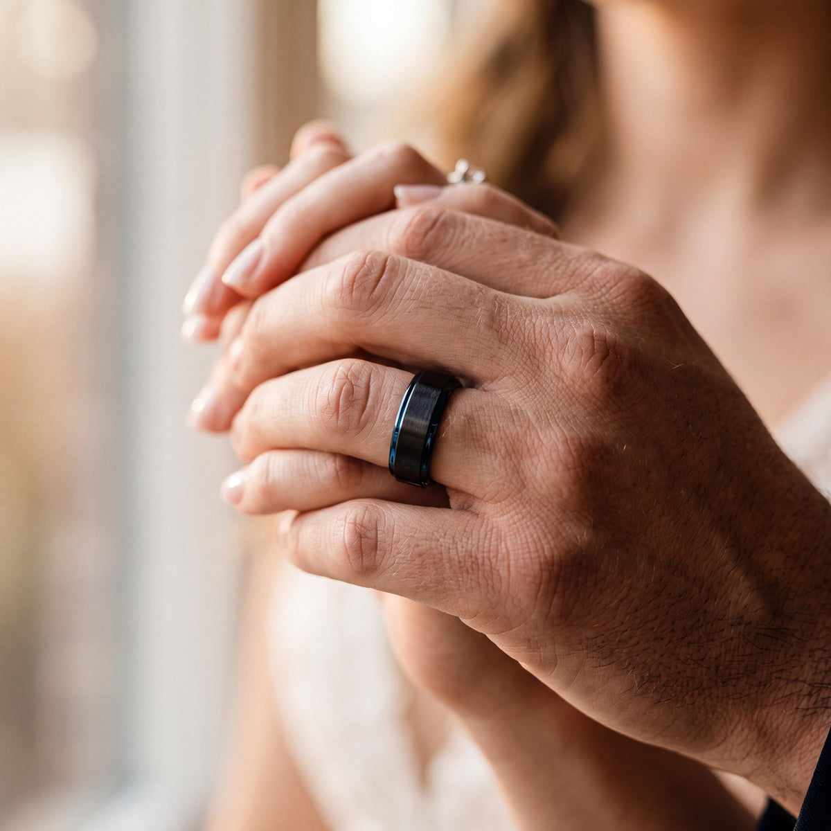 Mens Tungsten Wedding Band,His and Hers Wedding Bands,Wedding Band Set His and Hers Unique,Black Rings,Royal Blue,For,Gifts,Anniversary