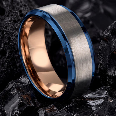Mens Wedding Band,Mens Tungsten Wedding Band,Unique Wedding Rings,Wedding Bands Minimalist,Smooth Silver Ring,Rose Wedding Band,Blue Jewelry