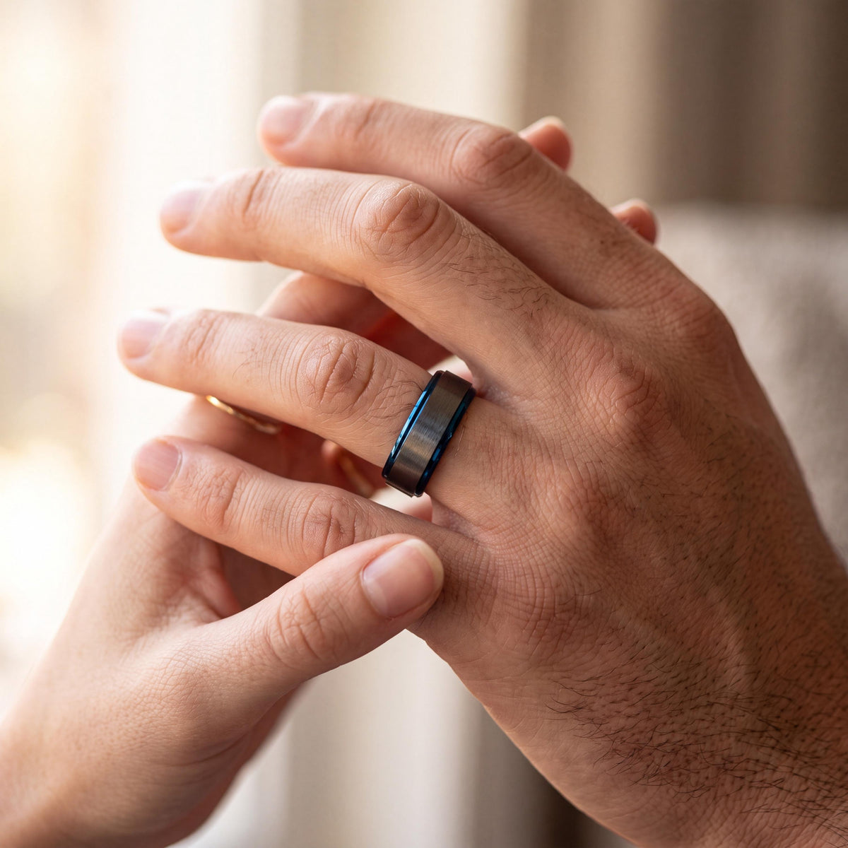 Wedding Band,Tungsten Wedding Band,Mens Wedding Band Unique,Female Wedding Ring,Male Wedding Band Gunmetal 4Mm,Dainty Blue Ring Stackable,10