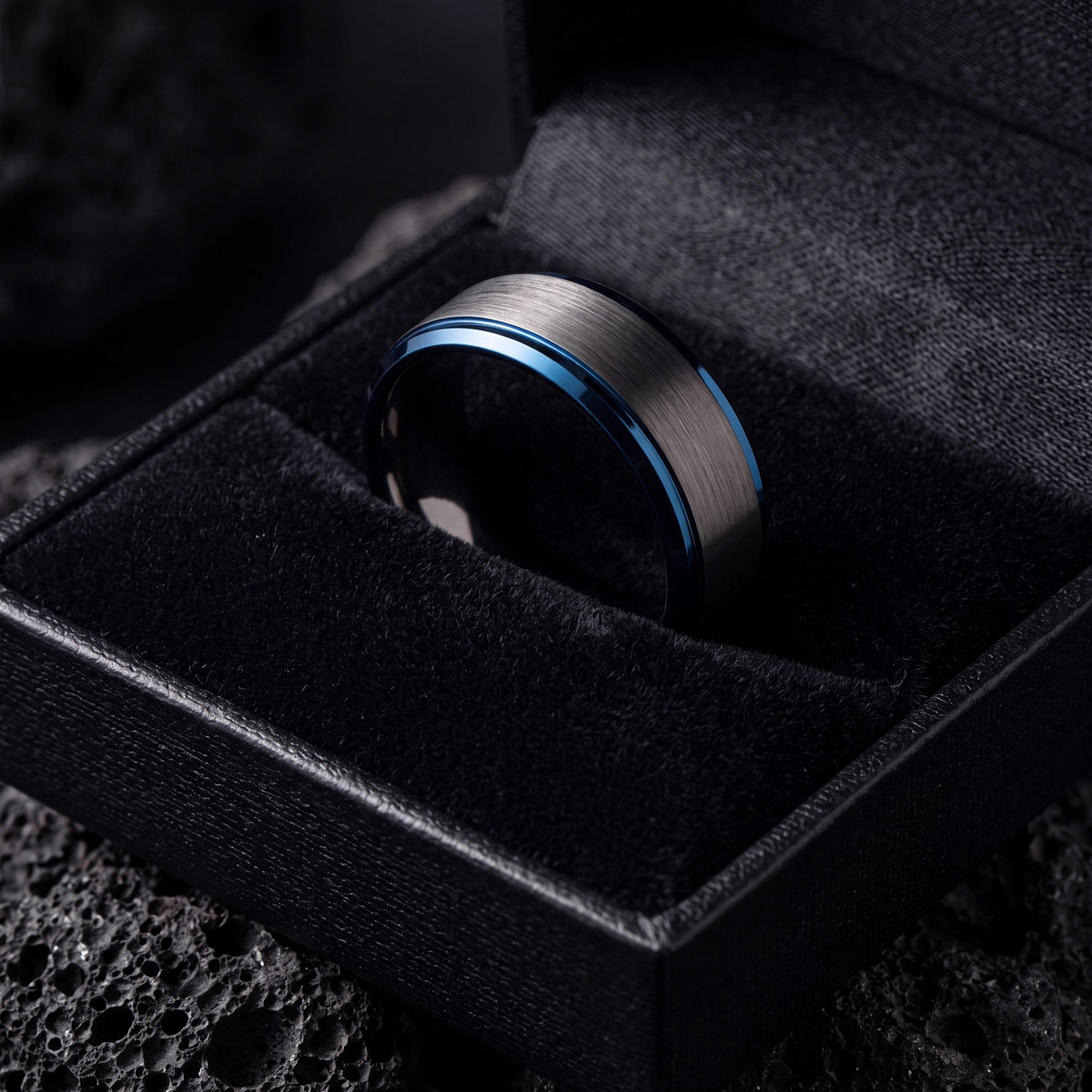 Wedding Band,Tungsten Wedding Band,Mens Wedding Band Unique,Female Wedding Ring,Male Wedding Band Gunmetal 4Mm,Dainty Blue Ring Stackable,10