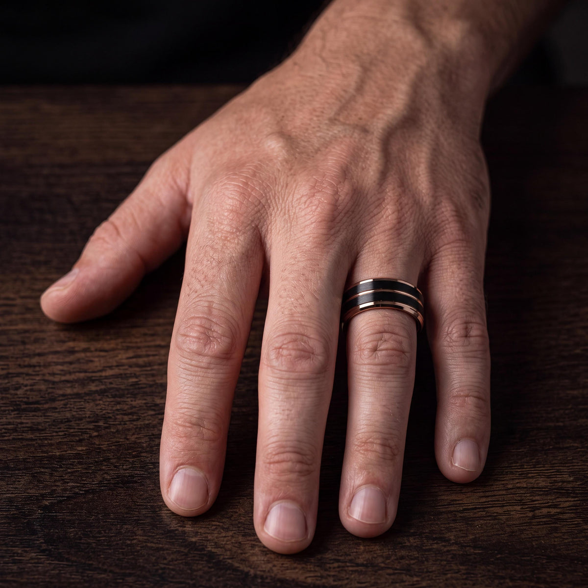 Mens Tungsten Wedding Band, Rose Gold Wedding Ring, Black Wedding Band Men, Black Engagement Ring, Mens Black Ring, Mens Anniversary Ring