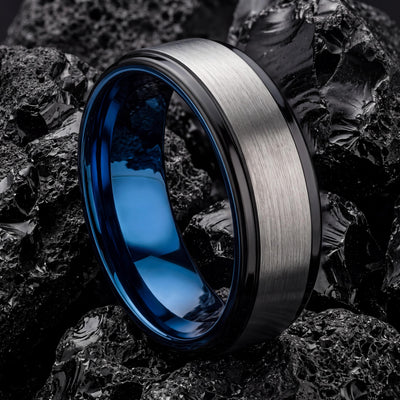 Mens Wedding Band,Tungsten Wedding Band,Mens Wedding Rings,Matching Wedding Rings Set,Engraved Silver Ring,Black Wedding Band,Thin Blue Line
