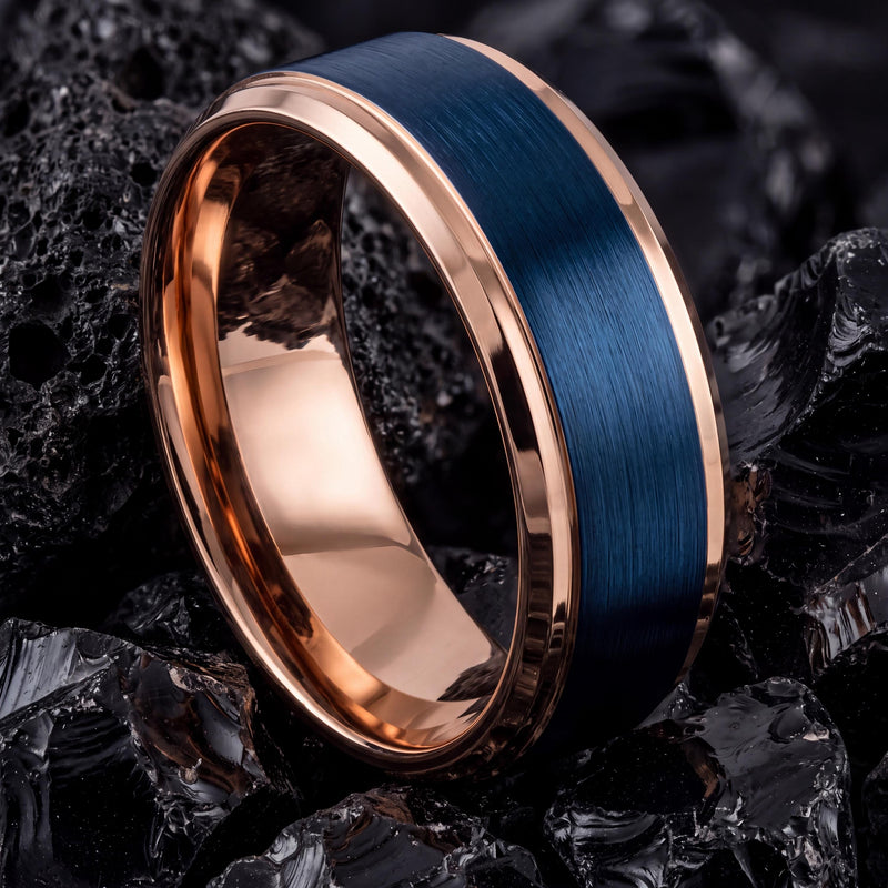 Tungsten Wedding Band,Mens Tungsten Wedding Band,Wedding Bands Women Unique,Male Wedding Band,Rose Gold Cursive Letters,Dusty Blue Wedding,8