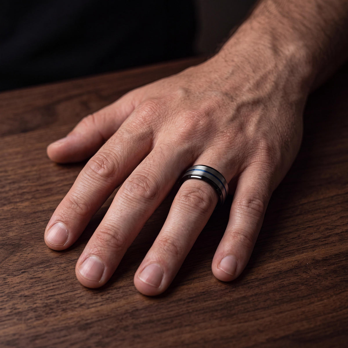 Mens Tungsten Wedding Band,Wedding Band Set His and Hers,Couple Wedding Bands,Dainty Silver Rings,Mens Wedding Band Black,Dusty Blue Wedding