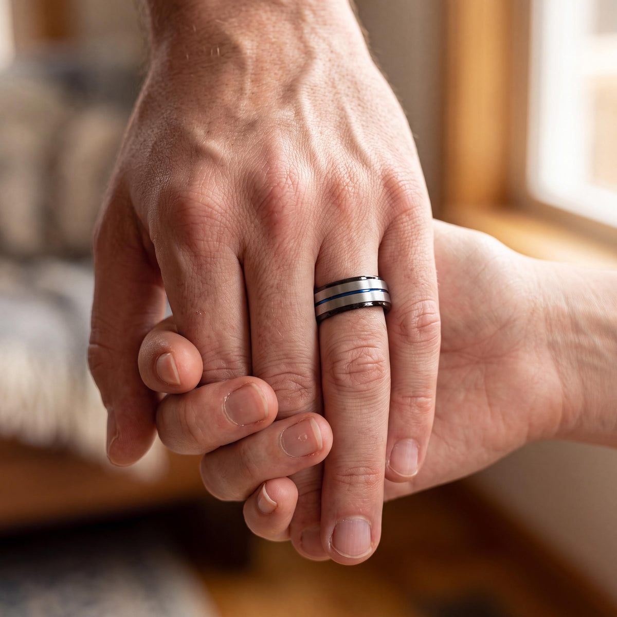 Mens Tungsten Wedding Band,Wedding Band Set His and Hers,Couple Wedding Bands,Dainty Silver Rings,Mens Wedding Band Black,Dusty Blue Wedding