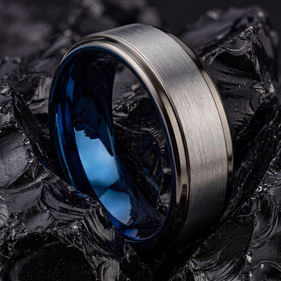 Mens Wedding Band Tungsten,Curved Wedding Band,Wedding Bands Set His and Hers Unique,Gunmetal,Silver Mens Wedding Band,Blue Wedding Bands,10