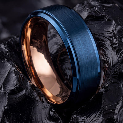 Tungsten Wedding Band,Mens Tungsten Wedding Band,Wedding Bands Women Unique,Wedding Ring Set His and Her,Rose Gold Couple Rings,Blue Rings,8