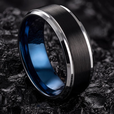 Wedding Band,Mens Tungsten Wedding Band,Wedding Bands Women Unique,8Mm Wedding Ring Men,Silver Natural Ring,Black,Dainty Blue Ring Stackable