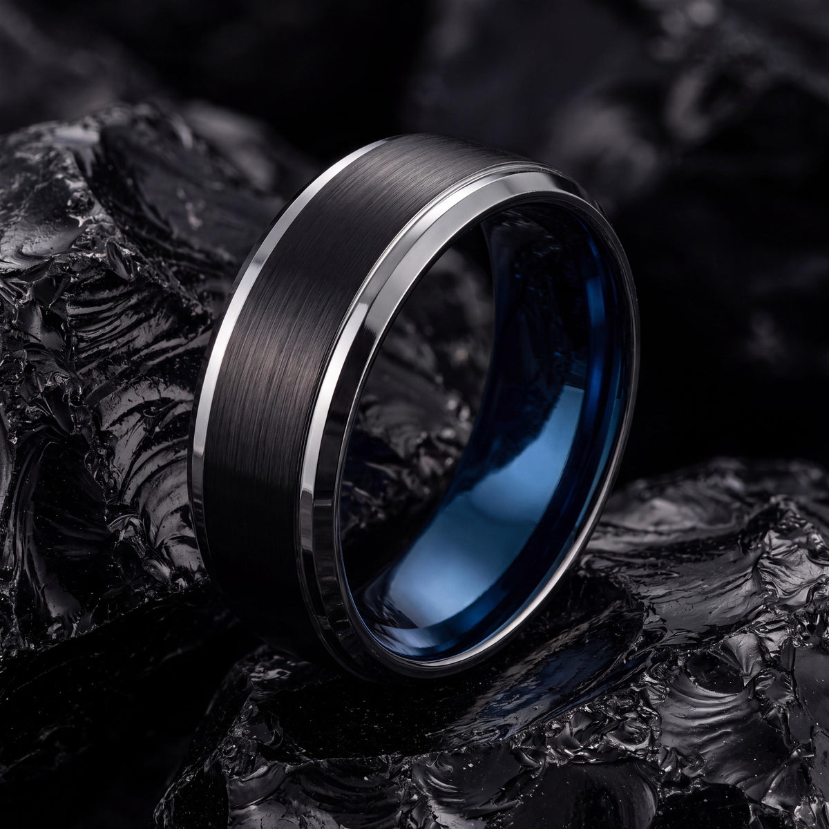 Wedding Band,Mens Tungsten Wedding Band,Wedding Bands Women Unique,8Mm Wedding Ring Men,Silver Natural Ring,Black,Dainty Blue Ring Stackable