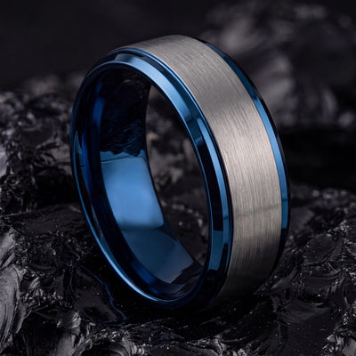 Mens Tungsten Wedding Band,Wedding Rings,Size 6 Wide Wedding Band,Mens Wedding Ring Silver And Blue,Womens Silver Rings,Blue Wedding Ring,10
