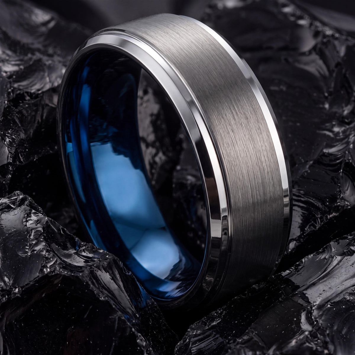 Wedding Band,Mens Tungsten Wedding Band,Wedding Band Set,Two Tone Wedding Band Set,Mens Wedding Ring Silver And Blue,Silver Set Mens,Blue,10