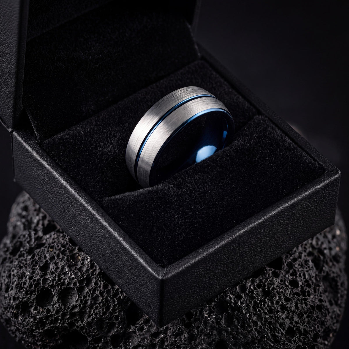 Wedding Ring,Mens Tungsten Wedding Band,Wedding Bands Set,8Mm Wedding Ring Men,Mens Wedding Ring Silver and Blue,Silver Ring,Blue Jewelry,10