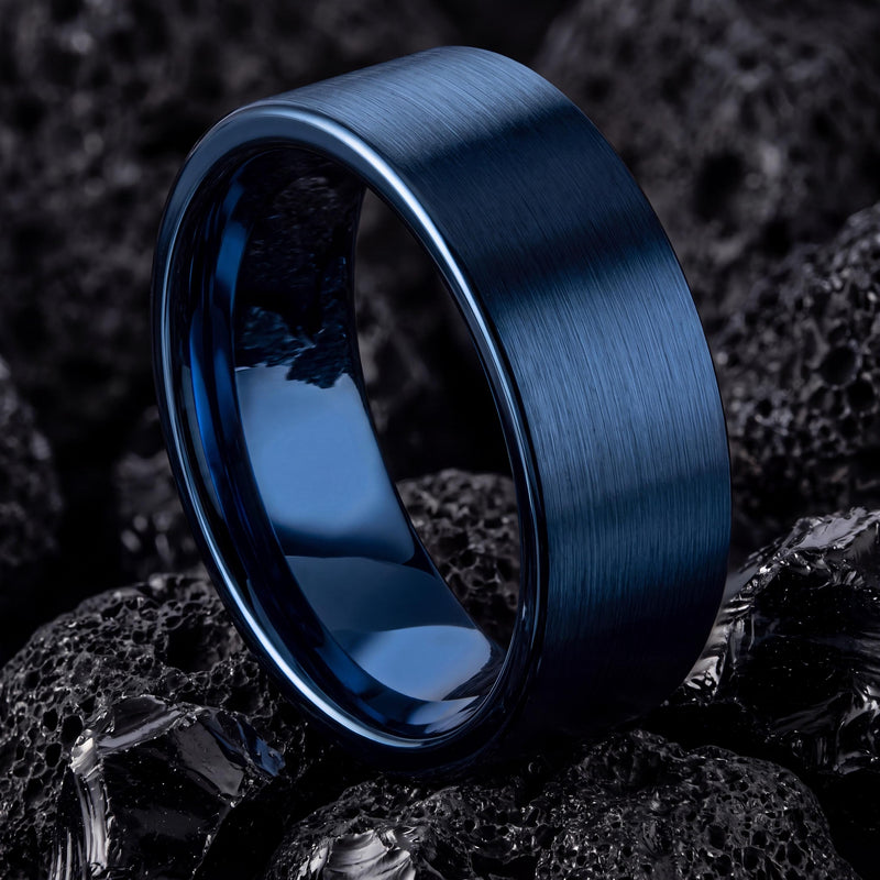 Royal Blue Tungsten Carbide Wedding Band, Comfort Fit