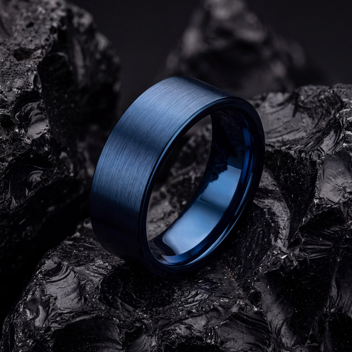 Royal Blue Tungsten Carbide Wedding Band, Comfort Fit