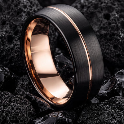 Black Tungsten Wedding Band with Rose Gold Inlay
