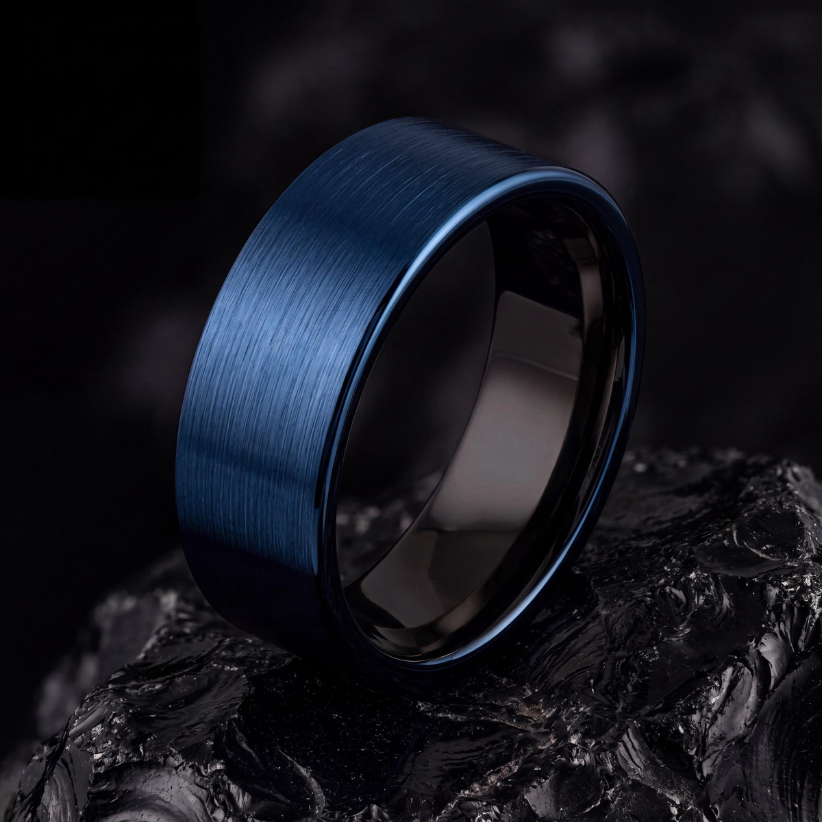 Blue Wedding Band Men, Black Tungsten Ring 8mm, Engagement Ring, Promise Rings for Him, Gifts For Him Boyfriend, Christmas Gift