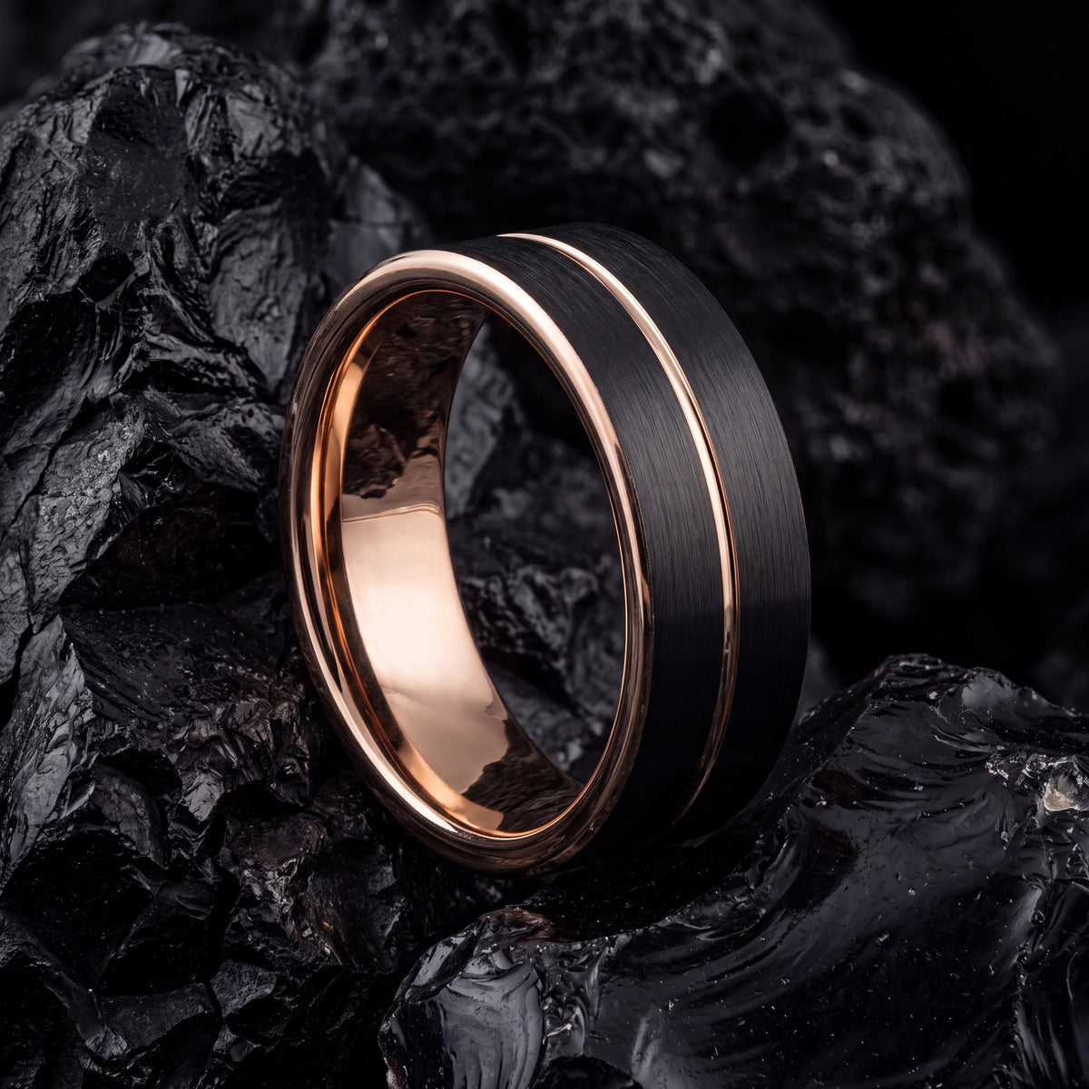 Simple Tungsten Ring Black - Wedding Band Mens Rose Gold - Birthday Gifts For Him - Anniversary Gifts For Boyfriend - Promise Ring Set