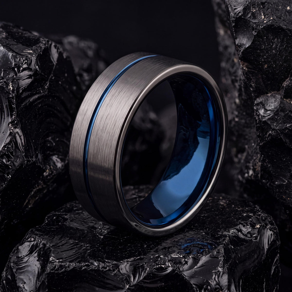 Tungsten Wedding Band,Mens Wedding Band Tungsten,Curved Wedding Band,Matching Wedding Rings,Male Wedding Band Gunmetal 8mm,Thin Blue Line,10