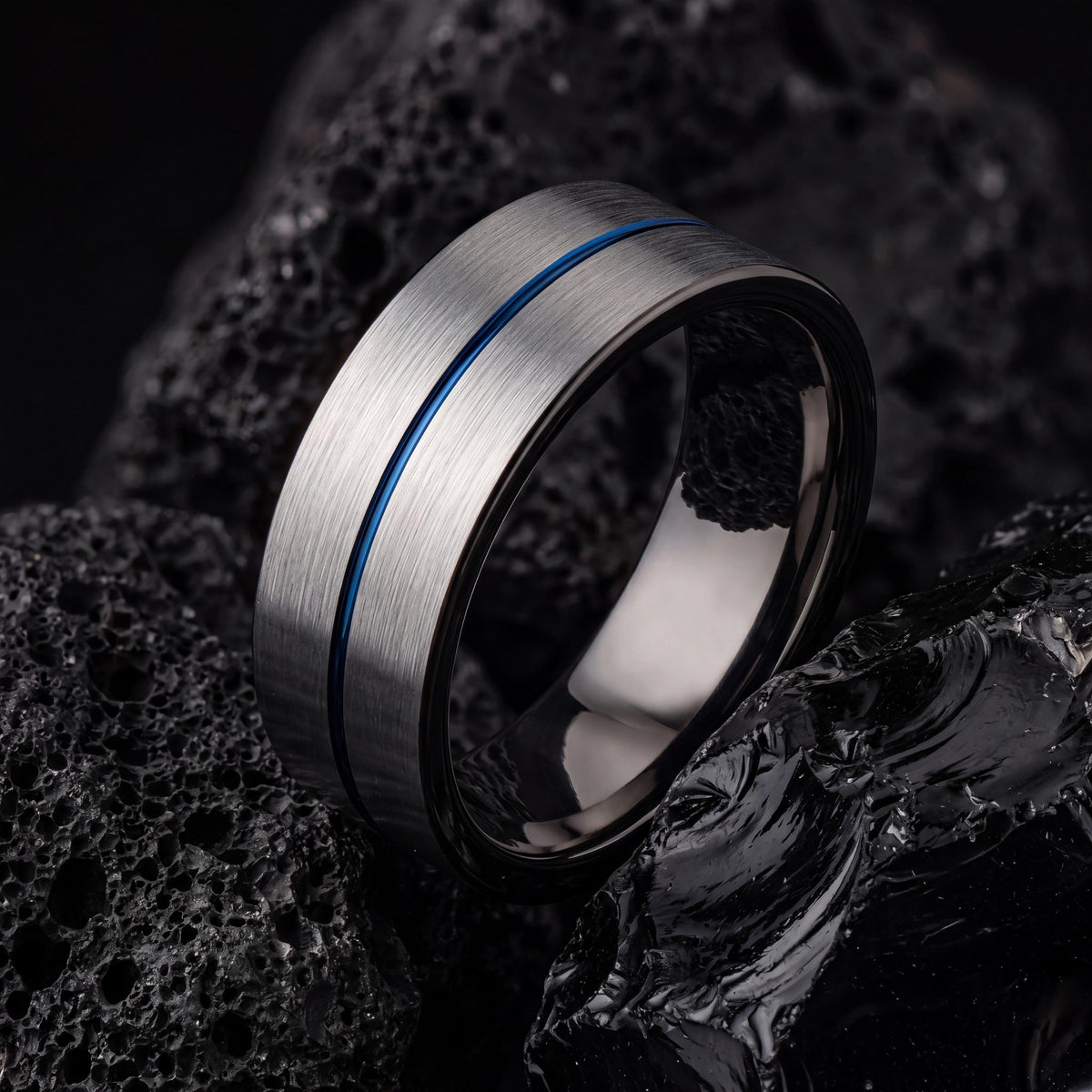 Mens Tungsten Wedding Band,Womens Wedding Bands,Wedding Rings Sets His and Hers,Gunmetal Men Wedding Band,Silver Couples Rings,Royal Blue,10