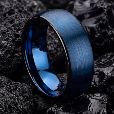 Tungsten Wedding Band,Mens Wedding Band Tungsten,Wedding Ring Set His and Hers,Two Tone Wedding Band Set,Mens Wedding Band Black,Blue Ring,8