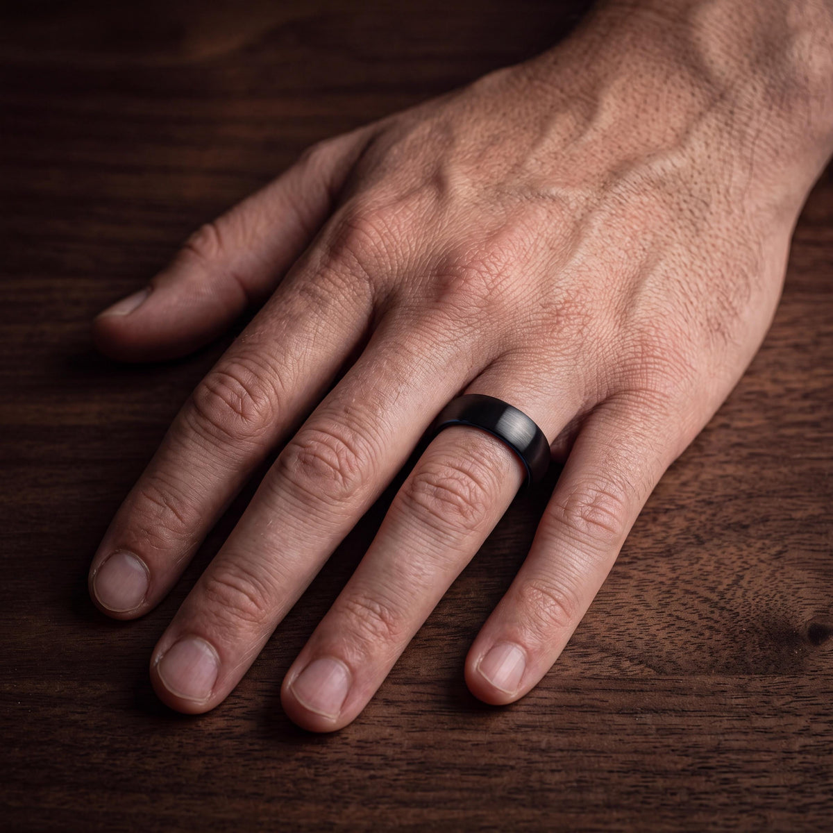 Black Tungsten Carbide Wedding Band with Blue Interior