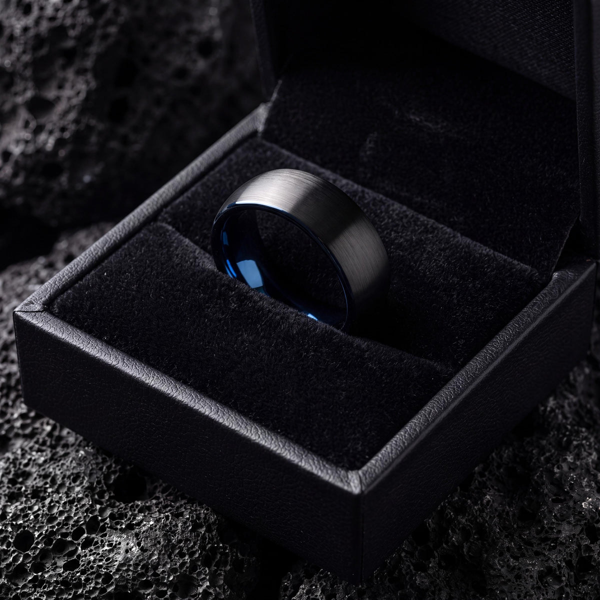 Black Tungsten Carbide Wedding Band with Blue Interior