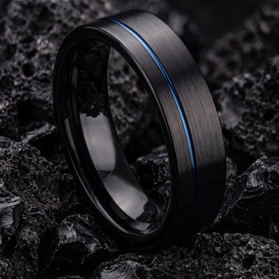 Mens Wedding Band,Mens Tungsten Wedding Band,Mens Wedding Rings,Mens 6Mm Two Tone Wedding Band,Black Wedding Ring,Dainty Blue Ring Stackable