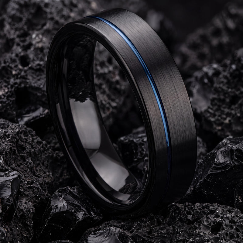 Mens Wedding Band,Mens Tungsten Wedding Band,Mens Wedding Rings,Mens 6Mm Two Tone Wedding Band,Black Wedding Ring,Dainty Blue Ring Stackable