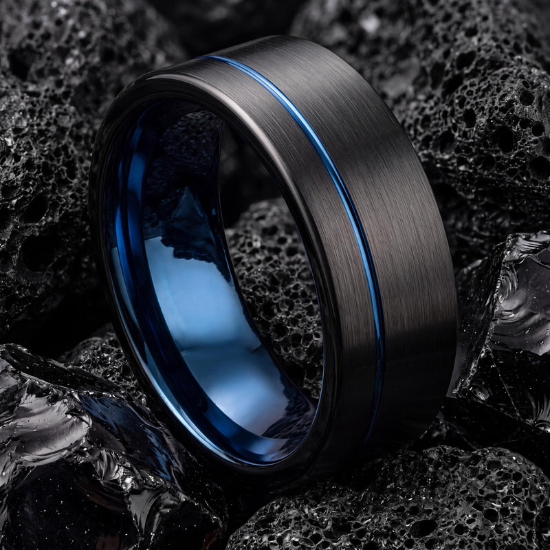 Wedding Ring,Mens Wedding Band Tungsten,Unique Mens Wedding Band,Mens Wedding Ring Unique,Mens Wedding Band Black,Dainty Blue Ring Stackable