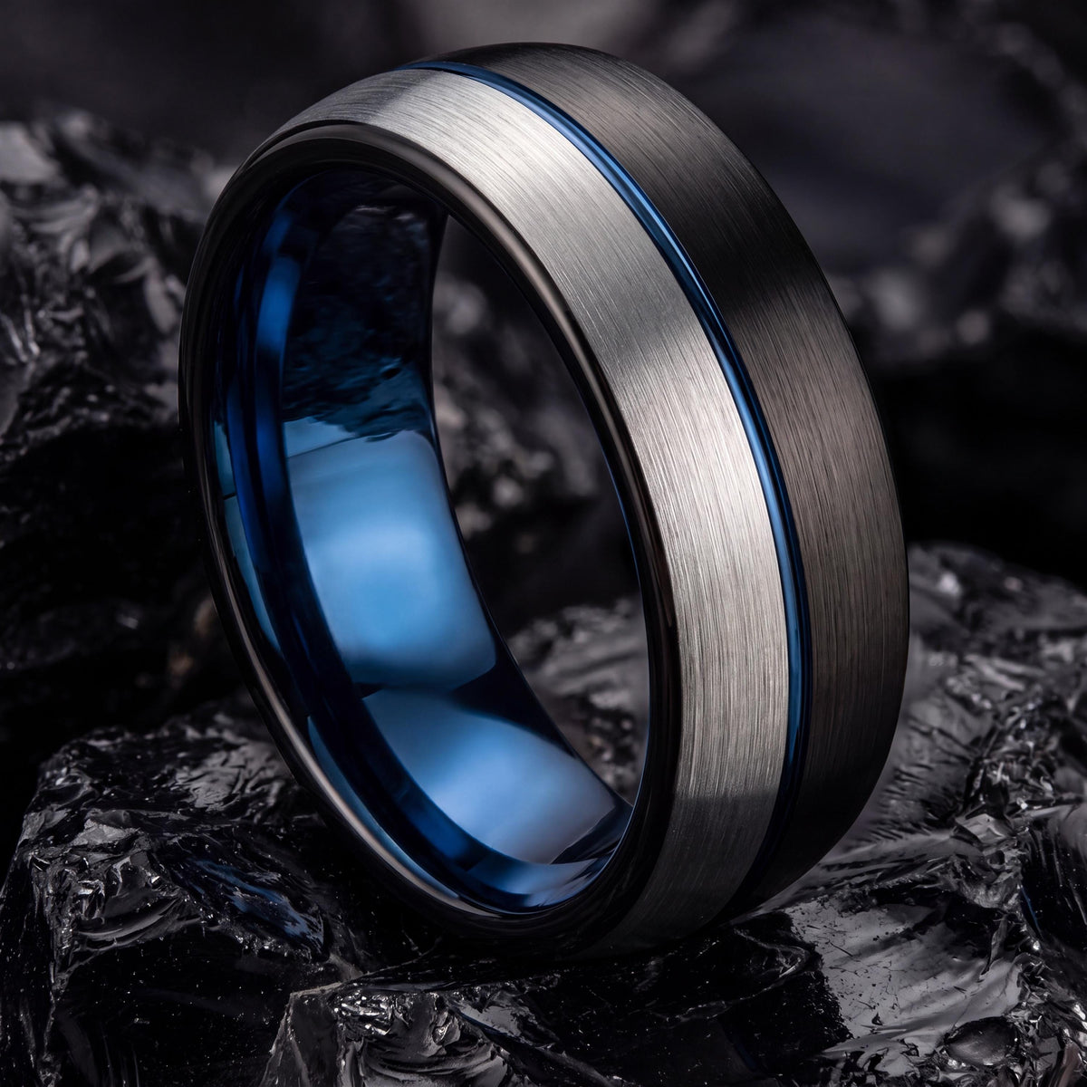 Wedding Band,Tungsten Wedding Band,Mens Wedding Bands,Bevel Wedding Band 6Mm,Silver Engagement Ring Sturdy,Mens Rings Black,Blue Wide Ring,1