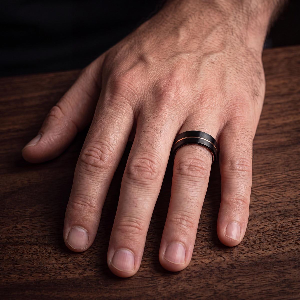 Mens Wedding Band - Black Rose Gold Tungsten Ring - 9mm Flat Edge - Personalized Engraved - Custom Handmade - Gift for Him