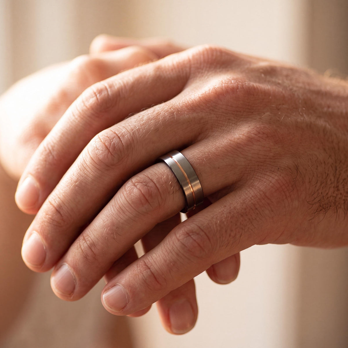 Tungsten Wedding Band Set, Black Rose Gold Inlay, Matching Promise Rings
