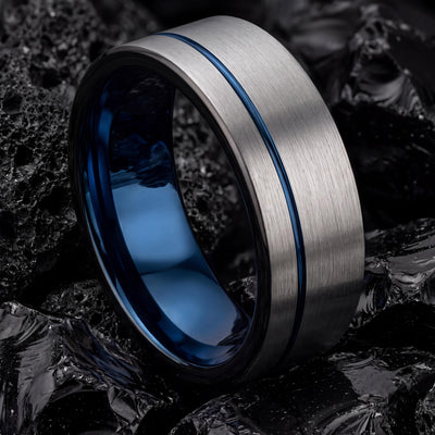 Mens Wedding Band,Mens Tungsten Wedding Band,Unique Mens Wedding Band,Couples Wedding Rings,Mens Silver Ring,Black Wedding Ring,Blue Rings,8