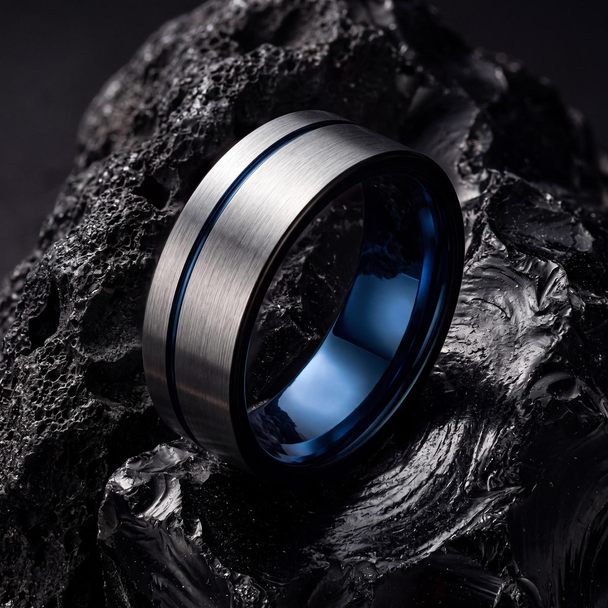 Mens Wedding Band,Mens Tungsten Wedding Band,Unique Mens Wedding Band,Couples Wedding Rings,Mens Silver Ring,Black Wedding Ring,Blue Rings,8
