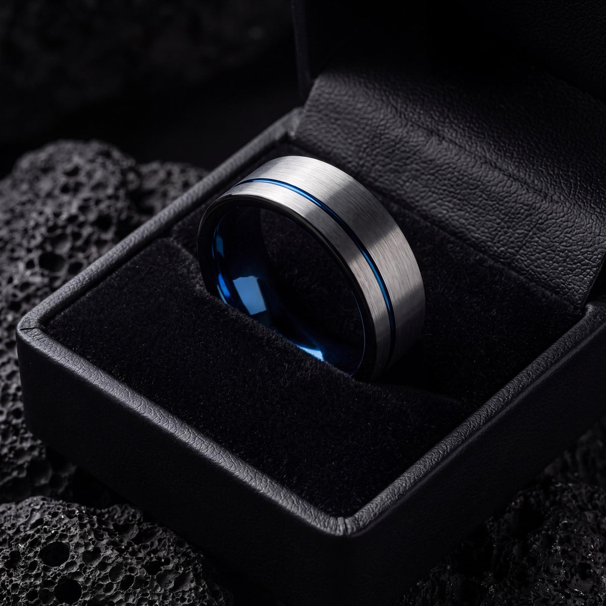 Mens Wedding Band,Mens Tungsten Wedding Band,Unique Mens Wedding Band,Couples Wedding Rings,Mens Silver Ring,Black Wedding Ring,Blue Rings,8