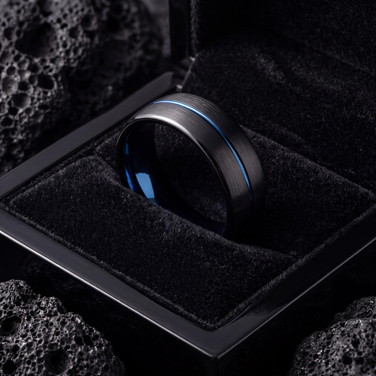 Tungsten Wedding Band,Mens Wedding Band Tungsten,Unique Wedding Band,Wedding Ring Set His and Hers Unique,Mens Black Rings,Blue Wedding Ring
