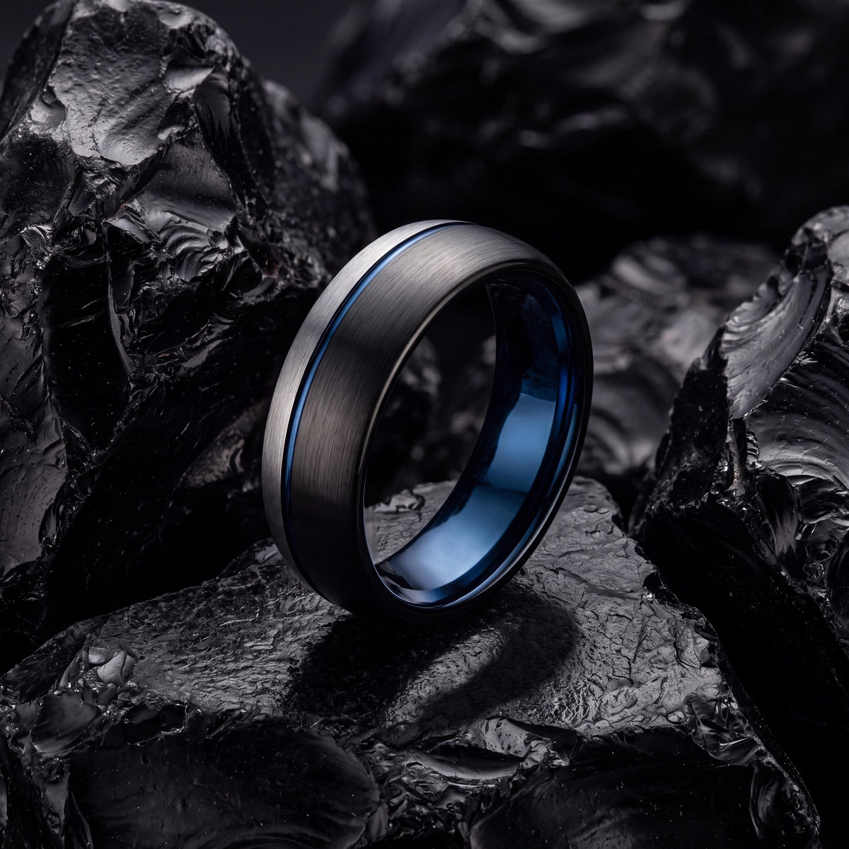 Tungsten Wedding Band,Mens Tungsten Wedding Band,Unique Mens Wedding Band,Custom Wedding Band,Rings Silver,Black Metal,Blue Wedding Bands,10