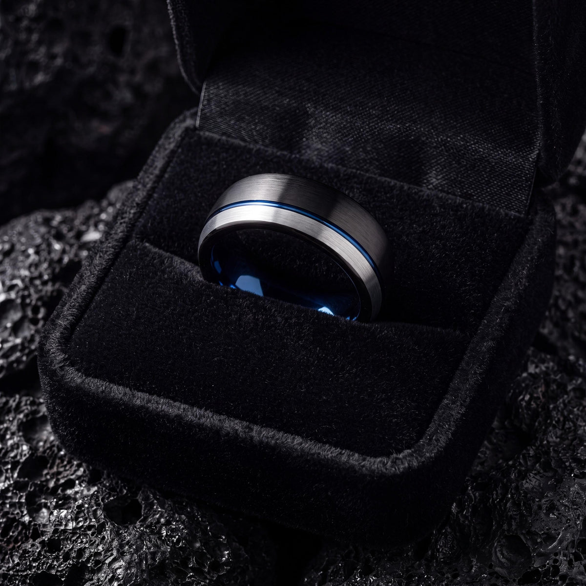 Tungsten Wedding Band,Mens Tungsten Wedding Band,Unique Mens Wedding Band,Custom Wedding Band,Rings Silver,Black Metal,Blue Wedding Bands,10