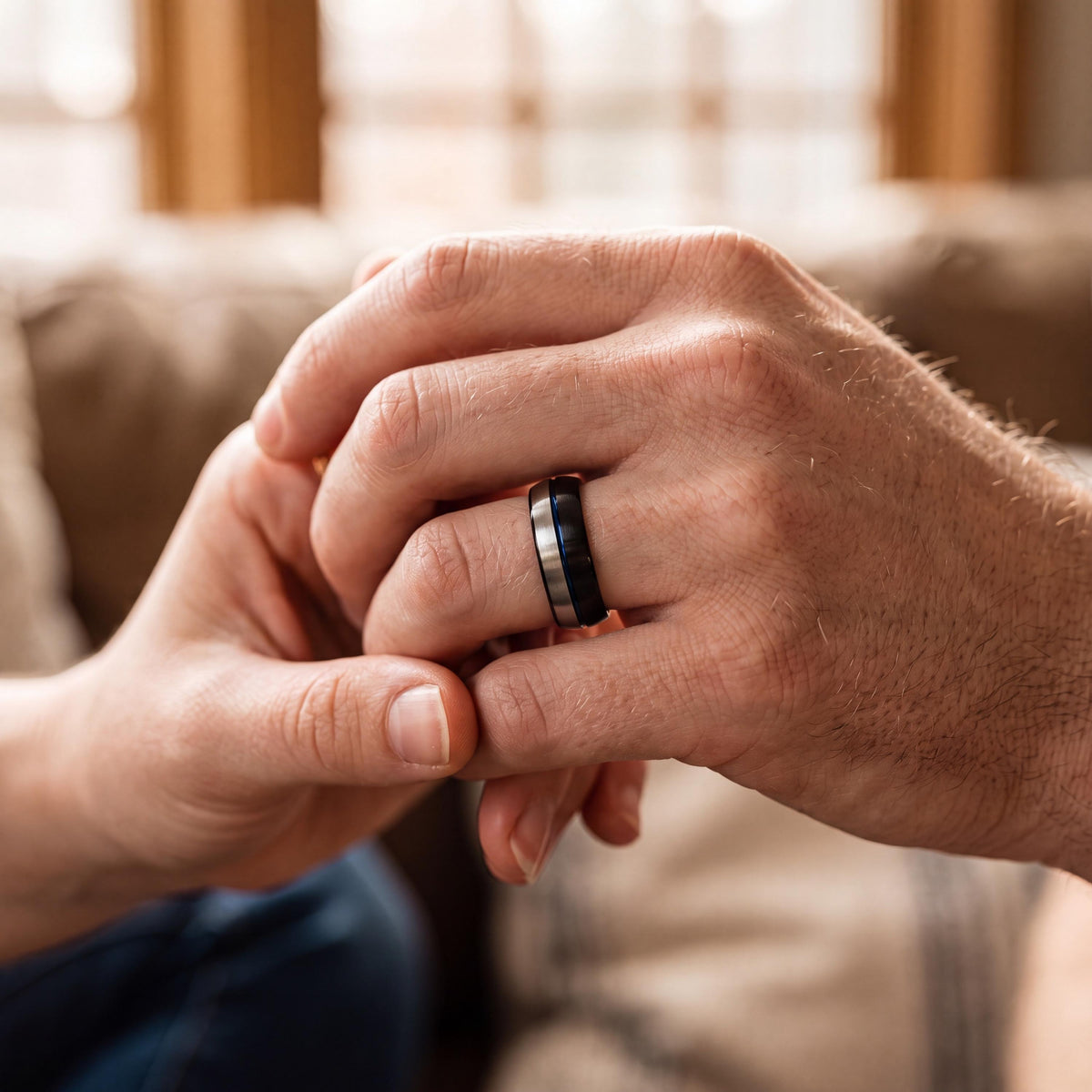 Mens Tungsten Wedding Band,Matching Wedding Bands His And Hers,Two Tone Wedding Band Set,Smooth Silver Ring,Black Rings,Dusty Blue Wedding,1