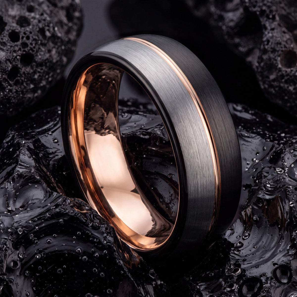 His And Hers Wedding Rings,Rose Gold And Black Tungsten Wedding Band,Silver Jewelry,Female Rose Gold Wedding Band,Black Wedding Band Women,1