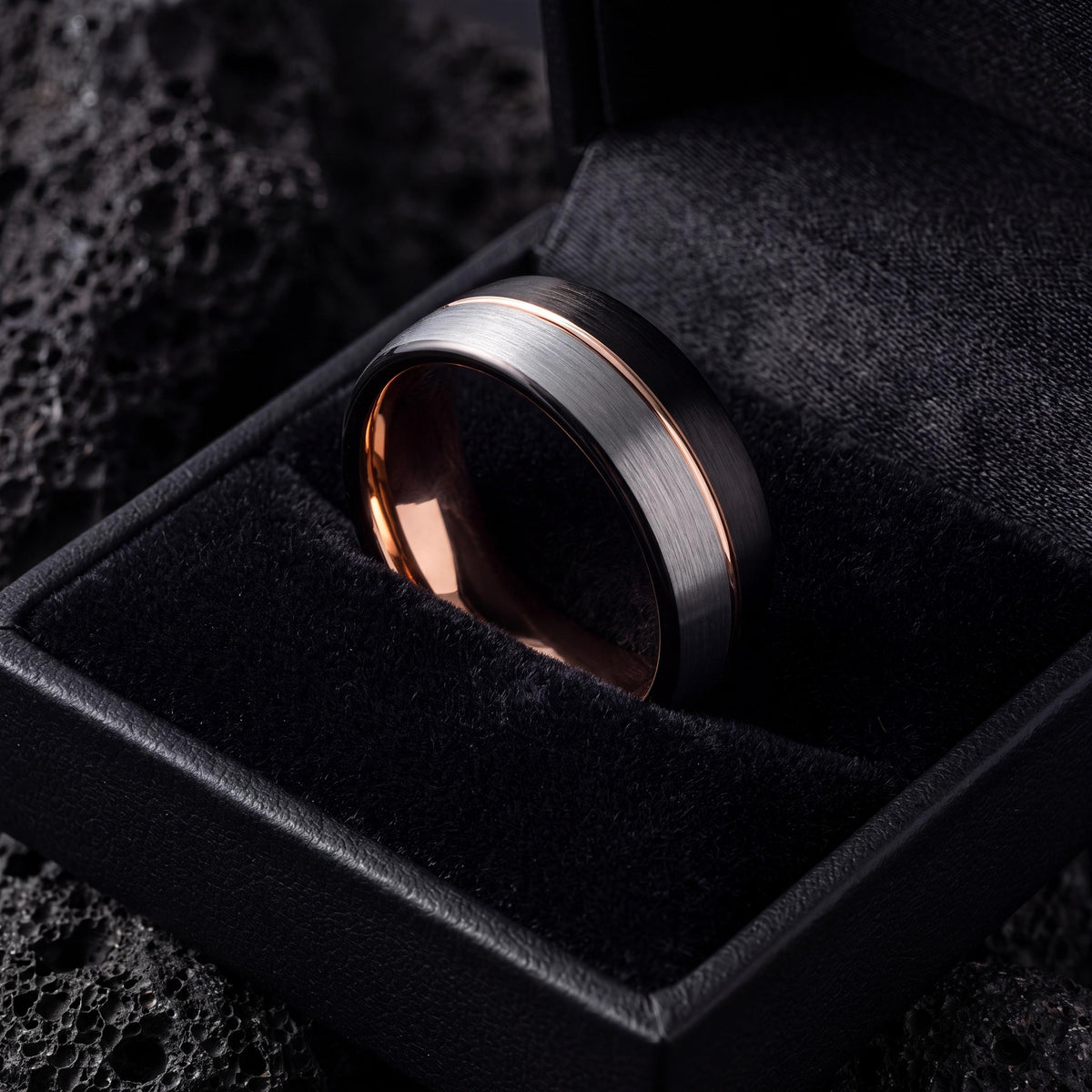 His And Hers Wedding Rings,Rose Gold And Black Tungsten Wedding Band,Silver Jewelry,Female Rose Gold Wedding Band,Black Wedding Band Women,1