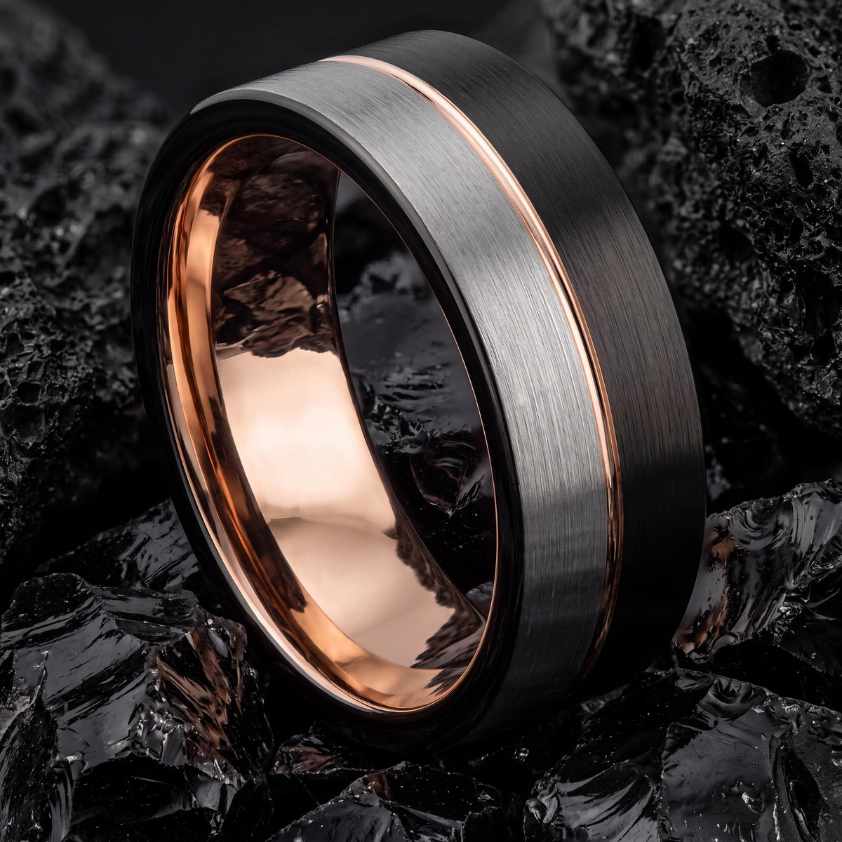 Womens Wedding Bands,Wedding Bands Set His And Hers Unique,Black Line Rose,Statement Rings Silver,Rose Wedding Band,Wedding Jewelry Black,10