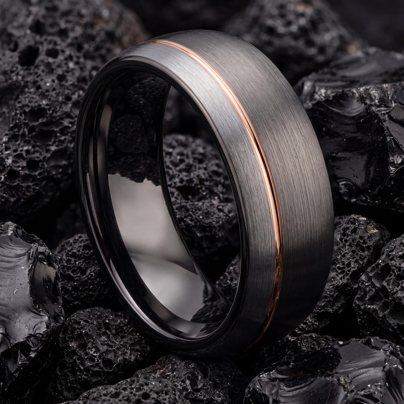 Tungsten Wedding Band,Unique Mens Wedding Band,Personalised Wedding,Male Wedding Band Gunmetal 6mm,Silver Dome Ring,Wedding Ring Rose Gold,8