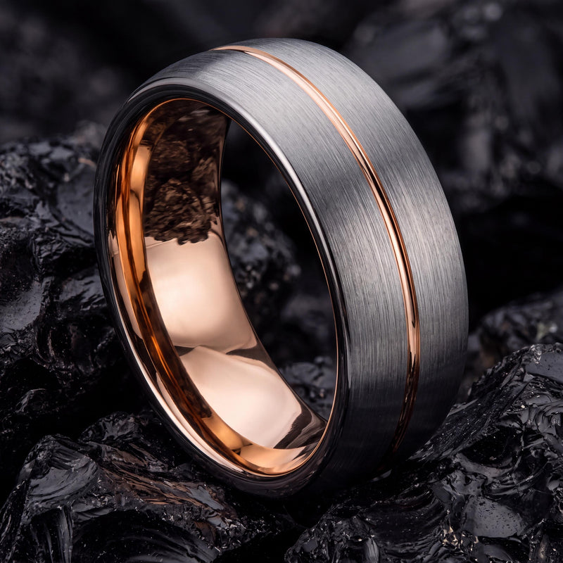 Wedding Band,Mens Tungsten Wedding Band,Unique Wedding Bands,Mens Wedding Band Etched,Gunmetal,Dainty Silver Rings,Rose Gold Cursive Letters