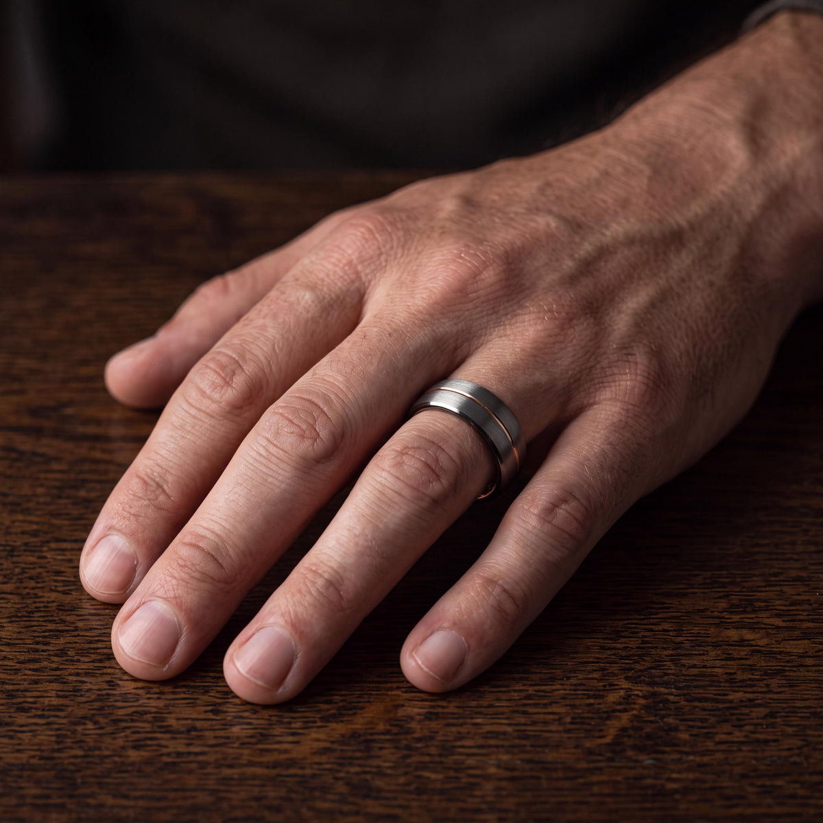 Wedding Band,Mens Tungsten Wedding Band,Unique Wedding Bands,Mens Wedding Band Etched,Gunmetal,Dainty Silver Rings,Rose Gold Cursive Letters