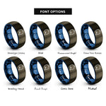 font options for inside engraving on gunmetal & blue imidazole ring rings